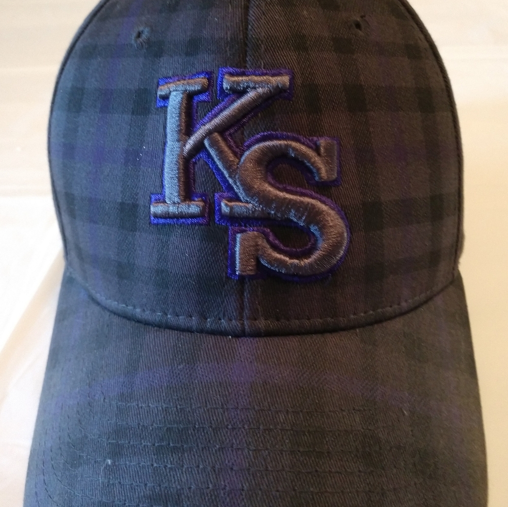 KState Ball Cap, multicolor plaid with embroidered KS. Brand name is ZEPHYR.
